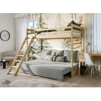 Vyvýšená postel z masivu borovice s rozkládací pohovkou SOFIE - 200x90/140 cm - přírodní/šedá