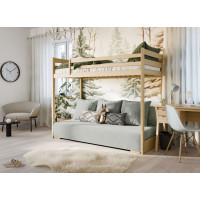 Vyvýšená postel z masivu borovice s rozkládací pohovkou SOFIE - 200x90/140 cm - přírodní/šedá
