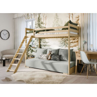 Vyvýšená postel z masivu borovice s rozkládací pohovkou SOFIE - 200x90/140 cm - přírodní/šedá