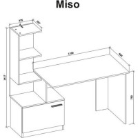 Psací stůl MISO s regálem - bílý/dub artisan