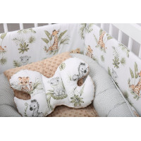 Dětská deka do kočárku s polštářkem a motýlkem - BABYMAM PREMIUM set 3v1 - Africká zvířátka s béžovou minky