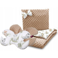 Dětská deka do kočárku s polštářkem a motýlkem - BABYMAM PREMIUM set 3v1 - Africká zvířátka s béžovou minky