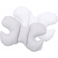 Dětská deka do kočárku s polštářkem a motýlkem - BABYMAM PREMIUM set 3v1 - Bílé tečky na šedé s bílou minky