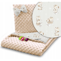 Dětská deka do kočárku s polštářkem a motýlkem - BABYMAM PREMIUM set 3v1 - Žirafa s béžovou minky