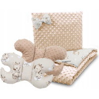 Dětská deka do kočárku s polštářkem a motýlkem - BABYMAM PREMIUM set 3v1 - Žirafa s béžovou minky