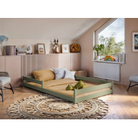 Dětská Montessori postel z masivu borovice ALICE - 200x120 cm - OLIVOVĚ ZELENÁ