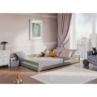 Dětská Montessori postel z masivu borovice ALICE - 200x140 cm - OLIVOVĚ ZELENÁ