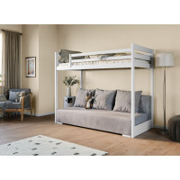 Vyvýšená postel z masivu borovice s rozkládací pohovkou SOFIE - 200x90/140 cm - bílá/šedá