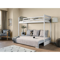 Vyvýšená postel z masivu borovice s rozkládací pohovkou SOFIE - 200x90/140 cm - bílá/šedá