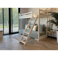 Vyvýšená postel z masivu borovice s rozkládací pohovkou SOFIE - 200x90/140 cm - bílá/šedá