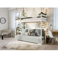 Vyvýšená postel z masivu borovice s rozkládací pohovkou SOFIE - 200x90/140 cm - bílá/šedá
