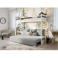 Vyvýšená postel z masivu borovice s rozkládací pohovkou SOFIE - 200x90/140 cm - bílá/šedá
