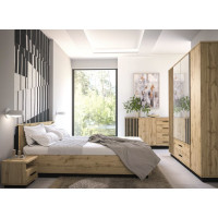 Postel s úložným prostorem LAMELO LA26 - 200x160 cm - dub wotan/černá