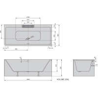 Polysan CASCATA R MONOLITH obdélníková vana 180x80x60cm, kaskáda nerez 73836MR.100