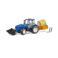 Bruder Traktor New Holland T5.120 s čelním nakladačem, korbou, vidlemi a kulatým balíkem