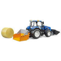 Bruder Traktor New Holland T5.120 s čelním nakladačem, korbou, vidlemi a kulatým balíkem