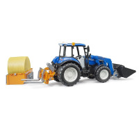 Bruder Traktor New Holland T5.120 s čelním nakladačem, korbou, vidlemi a kulatým balíkem