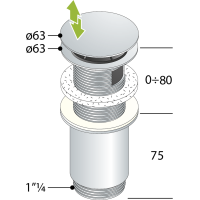 Omp Tea Umyvadlová výpust 5/4“, click-clack, velká zátka, max 80mm, zlato mat 7533.370.5.36