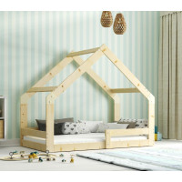 Dětská domečková Montessori postel AGÁTA 160x80 cm - přírodní borovice