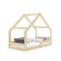 Dětská domečková Montessori postel AGÁTA 160x80 cm - přírodní borovice