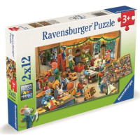 RAVENSBURGER Puzzle Vánoční kouzlo v továrně na hračky 2x12 dílků