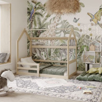 Dětská domečková Montessori postel z masivu borovice MIKI - 160x80 cm - přírodní borovice