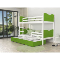 Dětská patrová postel s přistýlkou MAX Q - 190x80 cm - zeleno-bílá - vláček