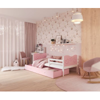 Dětská postel se šuplíkem MAX S - 160x80 cm - růžovo-bílá - motýlci