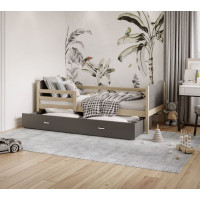 Dětská postel se šuplíkem MAX S - 200x90 cm - šedá/borovice - vláček