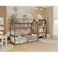 Dětská domečková Montessori postel z masivu borovice MIKI - 160x80 cm - šedá