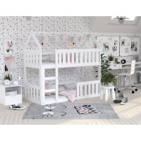 Dětská patrová domečková postel z masivu borovice MINI s Montessori lůžkem - 190x80 cm - bílá