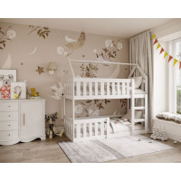 Dětská patrová domečková postel z masivu borovice MINI s Montessori lůžkem - 160x80 cm - bílá