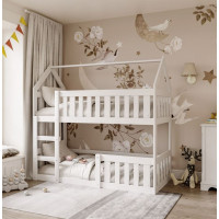 Dětská patrová domečková postel z masivu borovice MINI s Montessori lůžkem - 160x80 cm - bílá