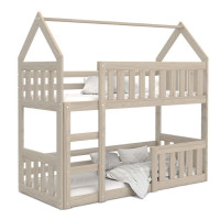 Dětská patrová domečková postel z masivu borovice MINI s Montessori lůžkem - 190x80 cm - přírodní borovice