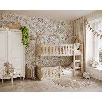 Dětská patrová domečková postel z masivu borovice MINI s Montessori lůžkem - 190x80 cm - přírodní borovice