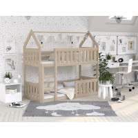 Dětská patrová domečková postel z masivu borovice MINI s Montessori lůžkem - 190x80 cm - přírodní borovice