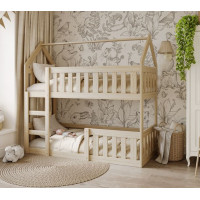 Dětská patrová domečková postel z masivu borovice MINI s Montessori lůžkem - 190x80 cm - přírodní borovice