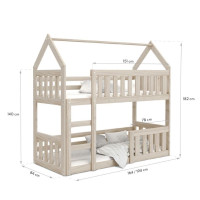 Dětská patrová domečková postel z masivu borovice MINI s Montessori lůžkem - 160x80 cm - šedá
