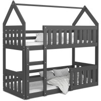 Dětská patrová domečková postel z masivu borovice MINI s Montessori lůžkem - 160x80 cm - šedá