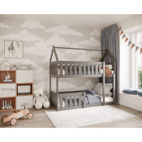 Dětská patrová domečková postel z masivu borovice MINI s Montessori lůžkem - 160x80 cm - šedá