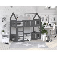 Dětská patrová domečková postel z masivu borovice MINI s Montessori lůžkem - 160x80 cm - šedá