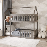 Dětská patrová domečková postel z masivu borovice MINI s Montessori lůžkem - 160x80 cm - šedá