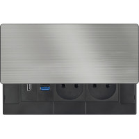 Solight vestavný blok zásuvek s posuvným krytem, 2 zásuvky, HDMI, USB A+C 20W PD, 2m, stříbrný