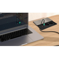 Solight vestavný blok zásuvek s posuvným krytem, 2 zásuvky, HDMI, USB A+C 20W PD, 2m, stříbrný