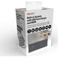 Solight vestavný blok zásuvek s posuvným krytem, 2 zásuvky, HDMI, USB A+C 20W PD, 2m, stříbrný