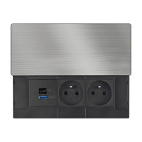 Solight vestavný blok zásuvek s posuvným krytem, 2 zásuvky, USB A+C 20W PD, 2m, stříbrný