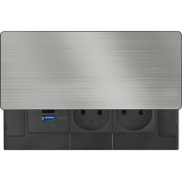 Solight vestavný blok zásuvek s posuvným krytem, 2 zásuvky, USB A+C 20W PD, 2m, stříbrný