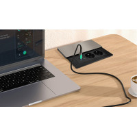 Solight vestavný blok zásuvek s posuvným krytem, 2 zásuvky, USB A+C 20W PD, 2m, stříbrný