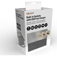 Solight vestavný blok zásuvek s posuvným krytem, 2 zásuvky, USB A+C 20W PD, 2m, stříbrný
