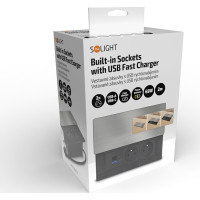Solight vestavný blok zásuvek s posuvným krytem, 2 zásuvky, USB A+C 65W PD, 2m, stříbrný